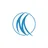 Blue abstract logo with two stylized M-shaped waves inside a circle.